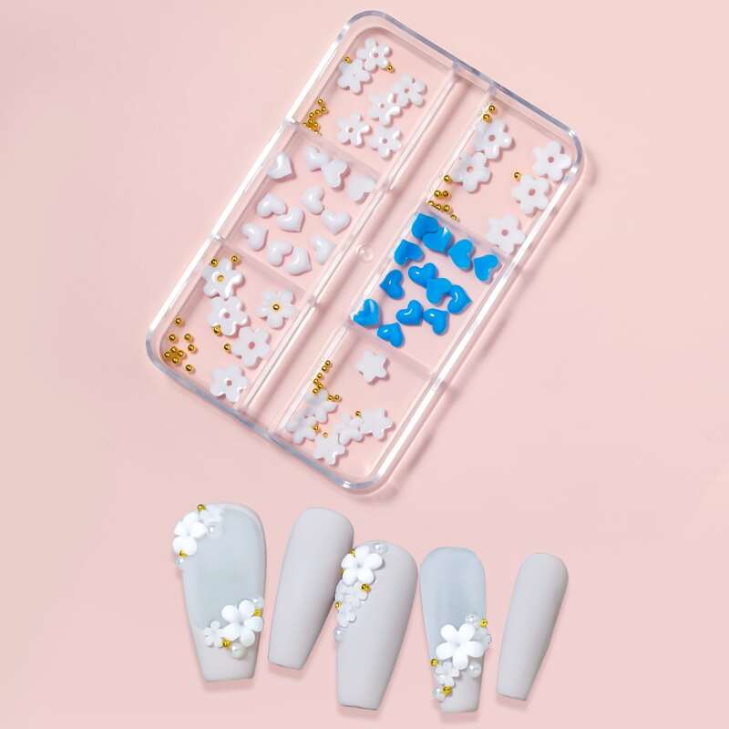 

1box Heart & Flower Shaped Nail Art Decoration, White
