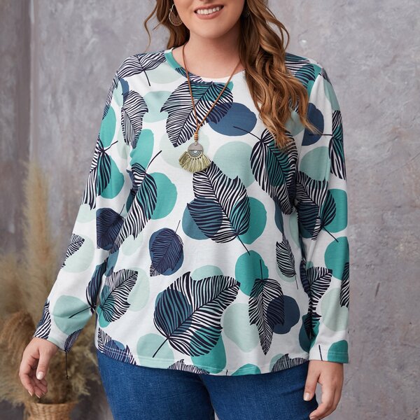 

Plus Tropical & Polka Dot Print Tee, Multicolor