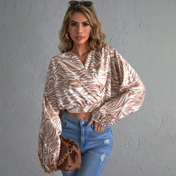 

Zebra Striped Dolman Sleeve Tie Back Blouse, Multicolor