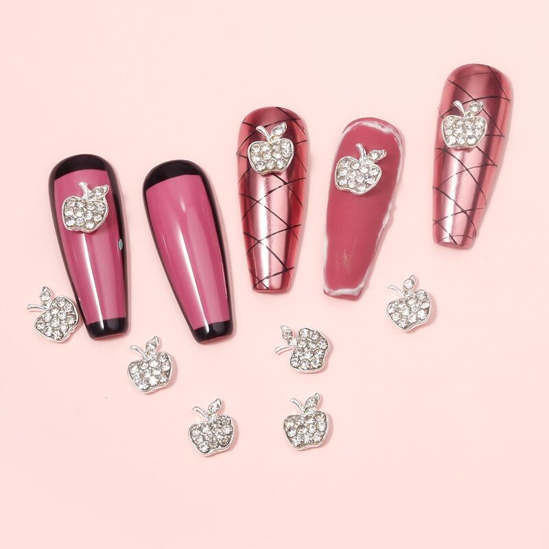 

10pcs Apple Design Nail Art Decoration, Silver
