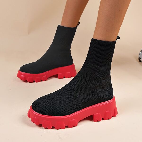 

Two Tone Knit Slip On Sneakers, Red