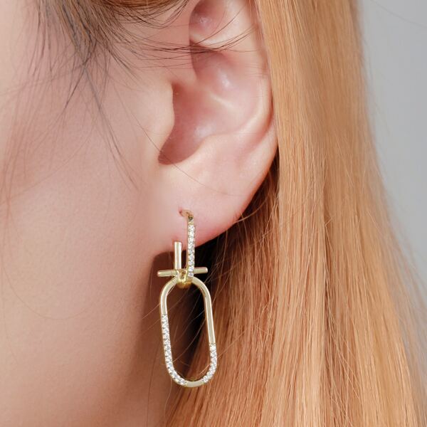 

14K Gold Plated Zircon Oval Drop Earrings