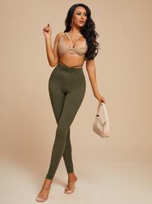 SHEIN SXY 深V領吊帶短上衣 - 卡其色 - 查看 4