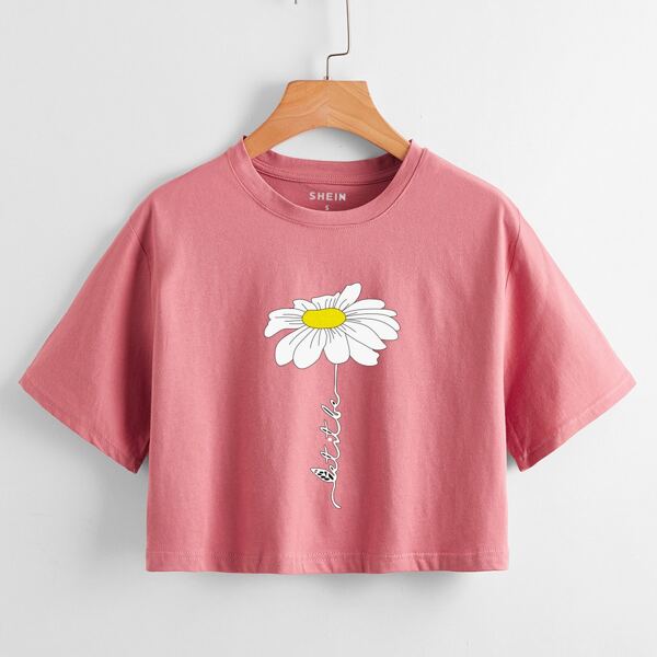 

Floral Print Crop Tee, Watermelon pink