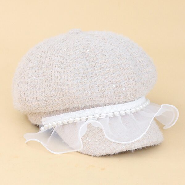 

Sequin Detail Baker Boy Cap, Beige