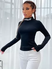 SHEIN Unity T-shirt col rond avec graphique lettré, hauts graphiques pour femmes - Noir - Voir 3