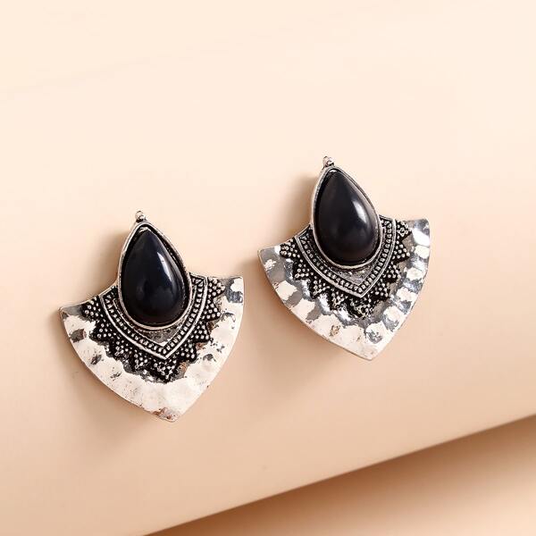 

Textured Metal Stud Earrings, Black