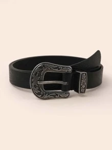 EMERY ROSE Minimalist Western Belt With Hole Punch - Black - View 1