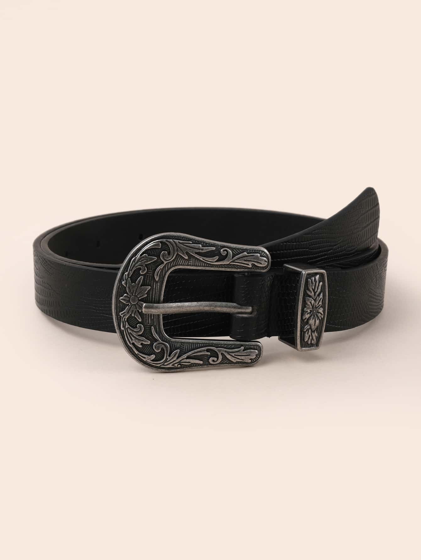 EMERY ROSE Minimalist Western Belt With Hole Punch - Black - View 1