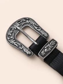 EMERY ROSE Minimalist Western Belt With Hole Punch - Black - View 3