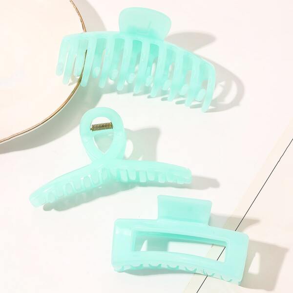 

3pcs Solid Hair Claw, Green