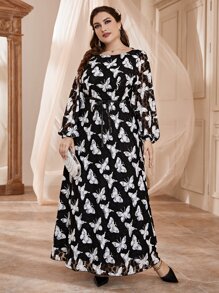 Modelyn Đầm Plus Size Thắt lưng Thú vật Tất cả trên in Hấp dẫn - Đen và trắng - Xem 1
