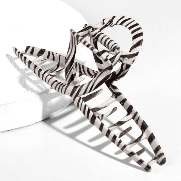 

Zebra Striped Print Hair Claw, Black and white