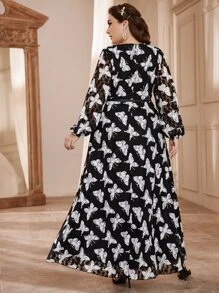 Modelyn Đầm Plus Size Thắt lưng Thú vật Tất cả trên in Hấp dẫn - Đen và trắng - Xem 2