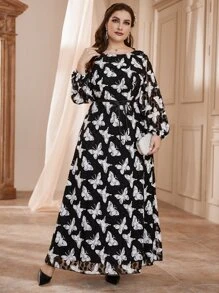 Modelyn Đầm Plus Size Thắt lưng Thú vật Tất cả trên in Hấp dẫn - Đen và trắng - Xem 3
