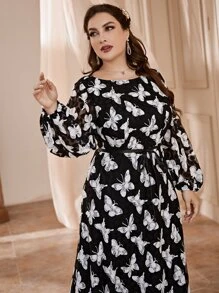 Modelyn Đầm Plus Size Thắt lưng Thú vật Tất cả trên in Hấp dẫn - Đen và trắng - Xem 4