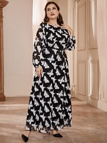 Modelyn Đầm Plus Size Thắt lưng Thú vật Tất cả trên in Hấp dẫn - Đen và trắng - Xem 5