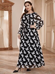 Modelyn Đầm Plus Size Thắt lưng Thú vật Tất cả trên in Hấp dẫn - Đen và trắng - Xem 6