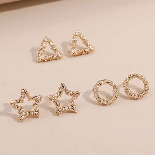 

3pairs Star & Triangle Stud Earrings, Gold