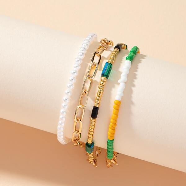 

4pcs Beaded Bracelet, Multicolor