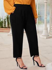 SHEIN Essnce Plus High Waist Slant Pocket Pants - Black - View 1