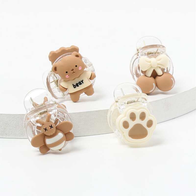 

4pcs Bear Decor Hair Claw, Coffee