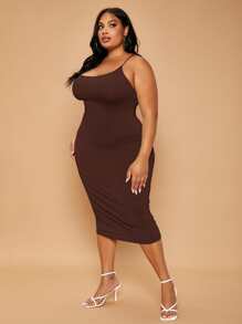 SHEIN SXY Plus Criss Cross Back Bodycon Dress - Chocolate Brown - View 4