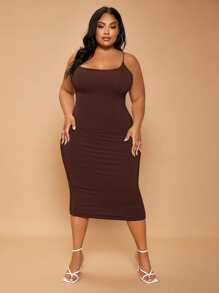 SHEIN SXY Plus Criss Cross Back Bodycon Dress - Chocolate Brown - View 5