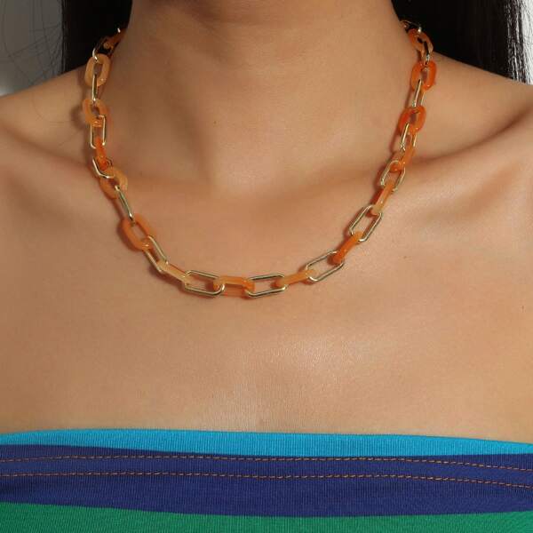 

16K Gold Plated Color Block Necklace, Orange