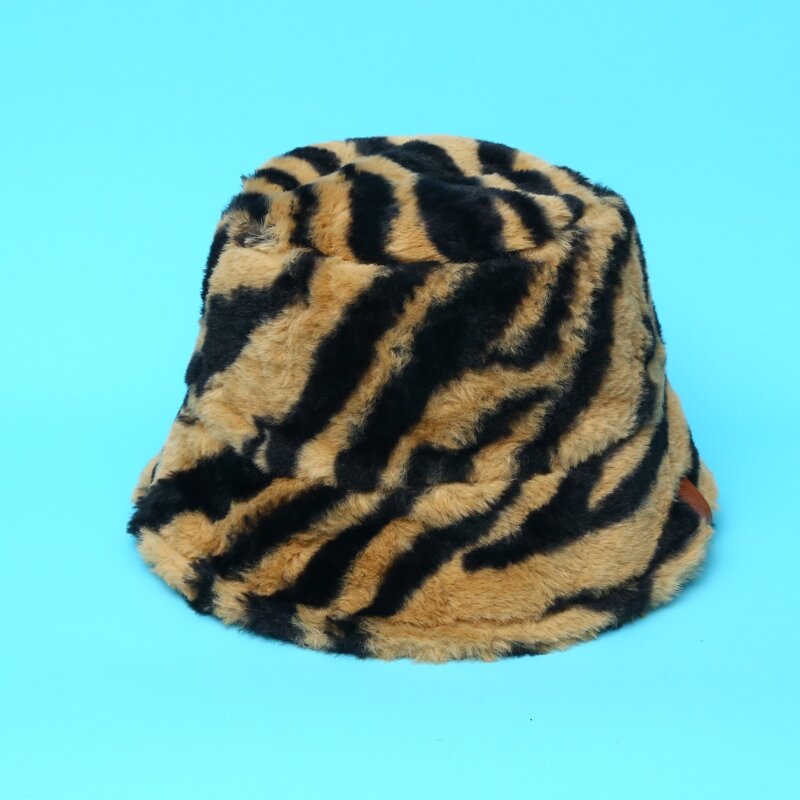 

Zebra Striped Fuzzy Bucket Hat, Multicolor