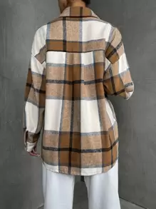 SHEIN Unity 格紋印花翻蓋細節落肩袖外套