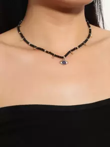 Halloween Eye Charm Beaded Necklace - Black - View 1
