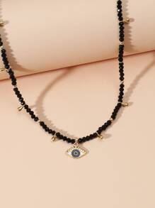 Halloween Eye Charm Beaded Necklace - Black - View 2