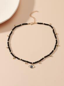 Halloween Eye Charm Beaded Necklace - Black - View 3