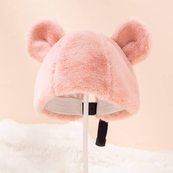 

Cartoon Ear Decor Fuzzy Beanie, Pink