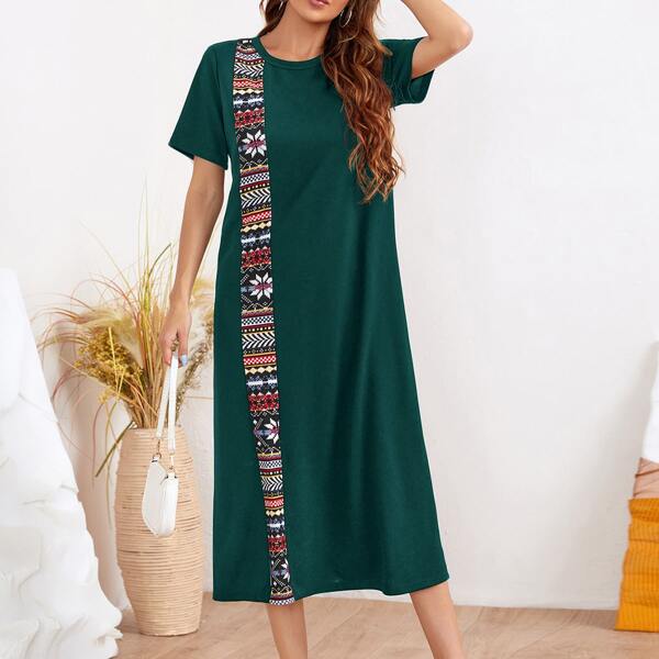 

Geo Panel Tunic Dress, Dark green