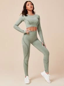 Set bộ đồ thể thao màu trơn - màu xanh lá - Xem 3