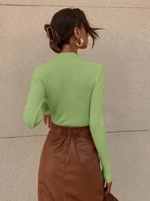 RueChic Jersey de cuello alto tejido de canalé unicolor - verde menta - Ver 2
