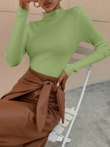 RueChic Jersey de cuello alto tejido de canalé unicolor - verde menta - Ver 5
