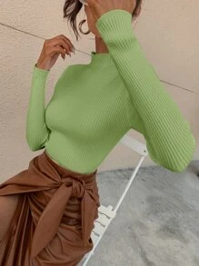 RueChic Jersey de cuello alto tejido de canalé unicolor - verde menta - Ver 6