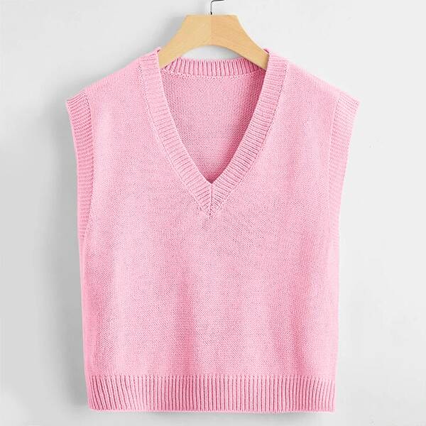

V-neck Knit Top, Baby pink