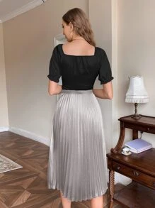 Pariaura Solid Pleated Skirt - Silver - View 2