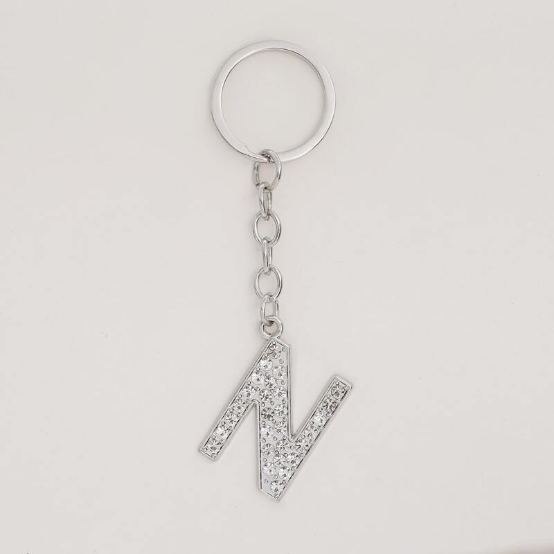 

Rhinestone Letter Charm Keychain, Silver