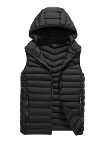 Manfinity Hombres Chaleco acolchado con cremallera delantera con capucha - Negro - Ver 1