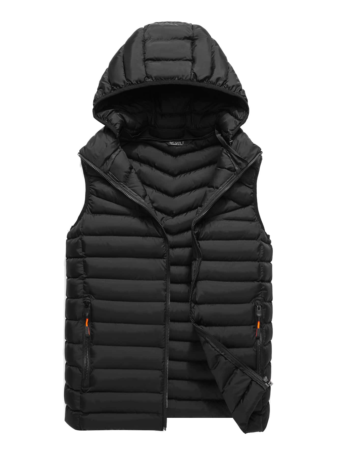 Manfinity Hombres Chaleco acolchado con cremallera delantera con capucha - Negro - Ver 1