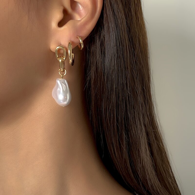 

3pcs Faux Pearl Decor Earrings, Gold