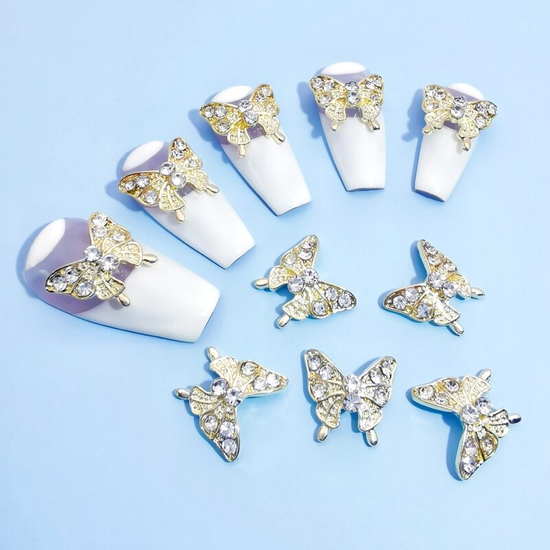 

10pcs Butterfly Shaped Nail Art Decoration, Gold