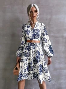 Aveloria Rosie 花卉印花灯笼袖连衣裙（无腰带）度假装女士