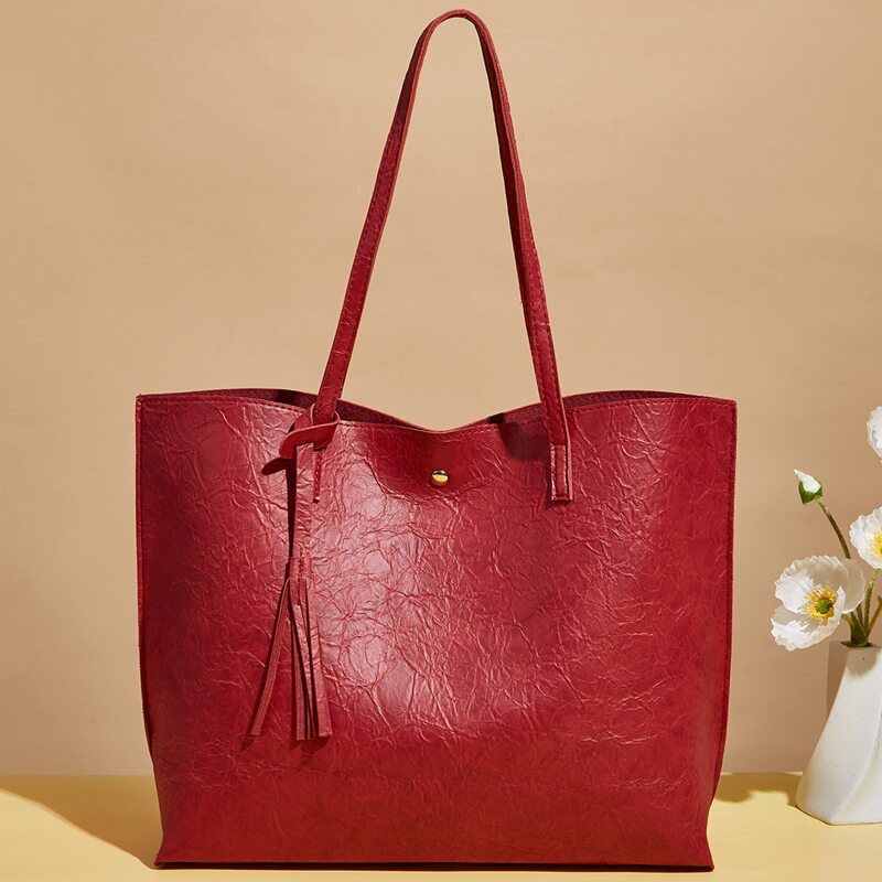 

Minimalist Tassel Decor Shoulder Tote Bag, Burgundy