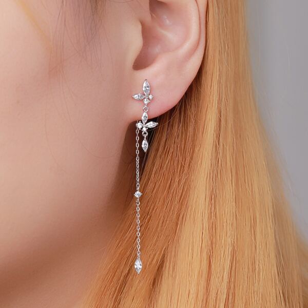

Zircon Decor Earrings, Silver